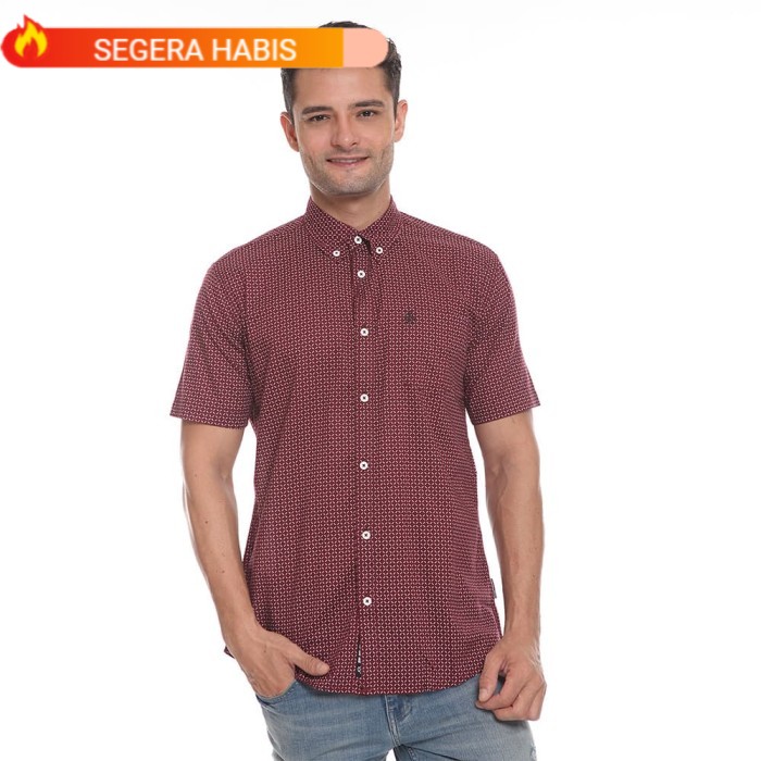 Maroon S Juice Ematic Kemeja Lengan Pendek Pria Merah tua CLOCK Planeturf  Trendy Cuci Gudang