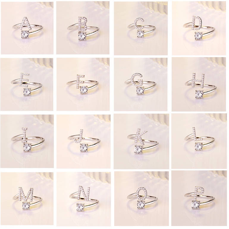 Cincin Manik-Manik 26 Huruf Inggris Bahan S925 Silver Untuk Pasangan