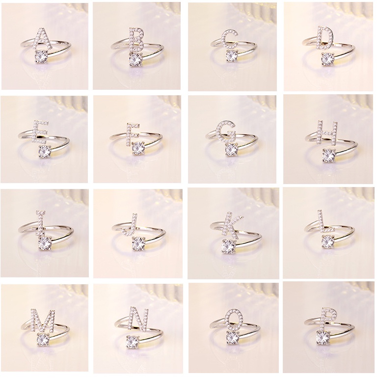 Cincin Manik-Manik 26 Huruf Inggris Bahan S925 Silver Untuk Pasangan