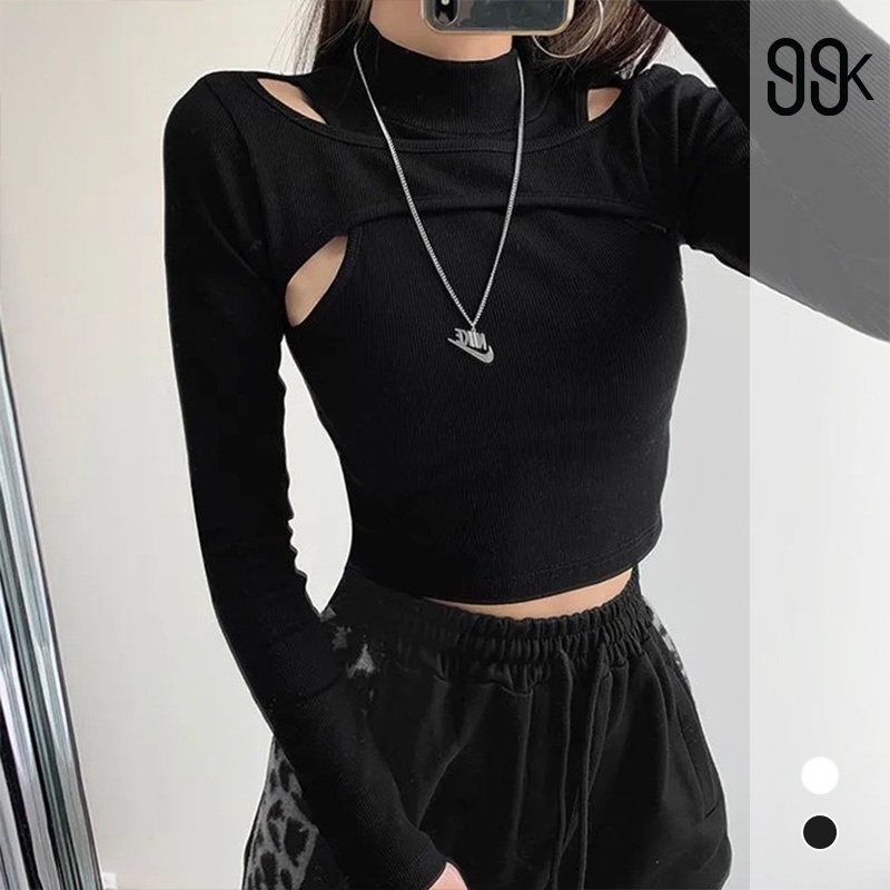 Korean TShirt Long Sleeve Crop Top Pakaian Wanita Lengan Panjang Crop 1470 (S-XL)