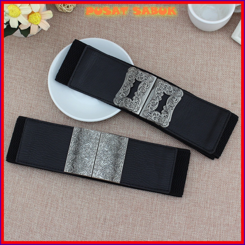 Belt Sabuk Wanita Obi Lebar Karet Ikat Pinggang Fashion Gesper Cewek Korea Elastis Oby Besar Kekinian Jumbo Big Women Gasper Pingang Hitam Merah Putih Blet Mewah Cantik Lentur