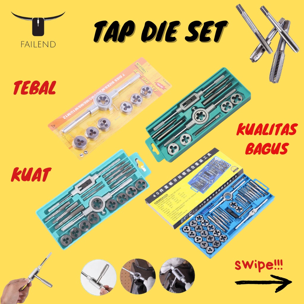 Tap Die Set Alat Snai dan Tap Ulir Drat Mur Baut Alat Senai 8pcs 12pcs 20pcs 40pcs Senei Die Senei