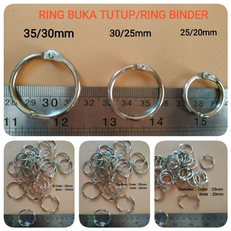 

12pcs/lot SIZE 25/30/35/40/50/60mm RING BUKA TUTUP/RING BINDER NIKEL