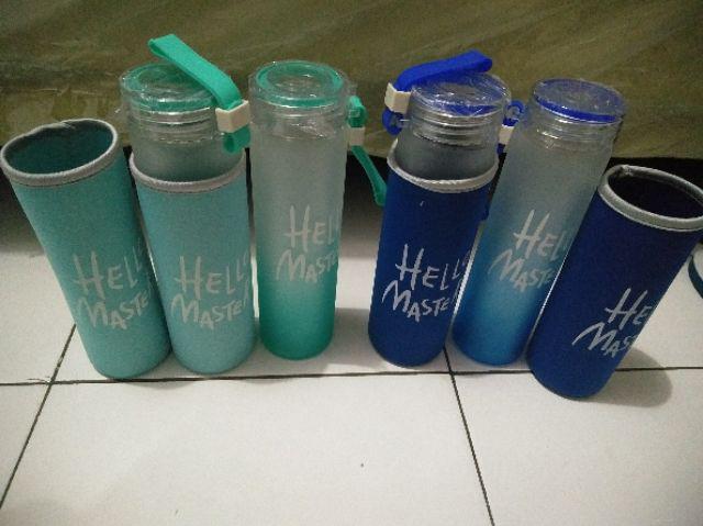 Hello Master + Pouch Warna 450ml Botol Minum Kaca / Botol Air / Water Glass Bottle