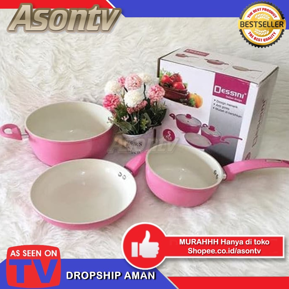 Premium ONTV PANCI  SET KERAMIK  DESSINI 5 Piece PINK 