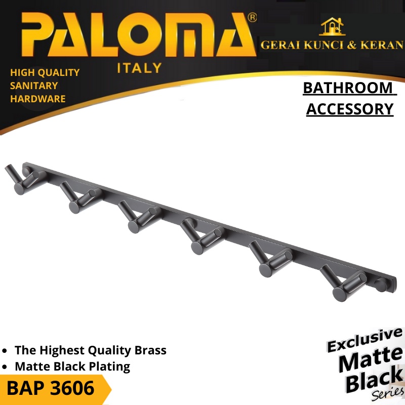 PALOMA BAP 3606 Kapstok Gantungan Baju Handuk Rak Hanger Mandi 12 Kait Hitam Black