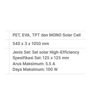 Solar Panel 100W 540 x 3 x 1050mm - BPS32