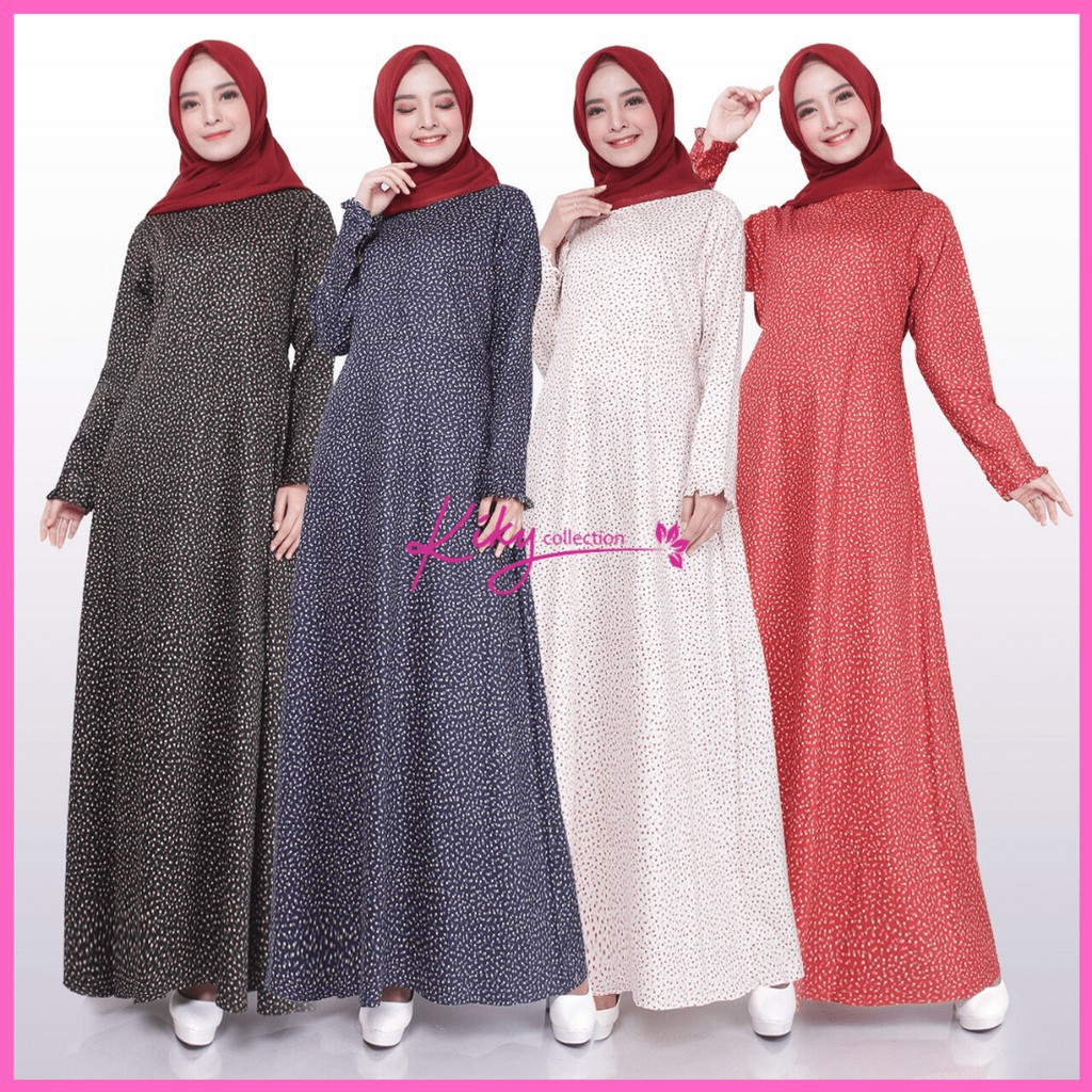 Gamis Katun Jepang Ory Busui Motif Bunga Kecil Melati Size S, M L, XL, JUMBO Merah Hitam Putih Navy