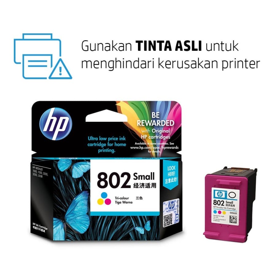 HP ink Catridge 802 Small Colours | Warna Advantage Untuk Tinta Printer Deskjet 1000, 1010, 1011, 1050, 1510, 1511, 2000, 2050, 3050 Series All in One -Genuine Product