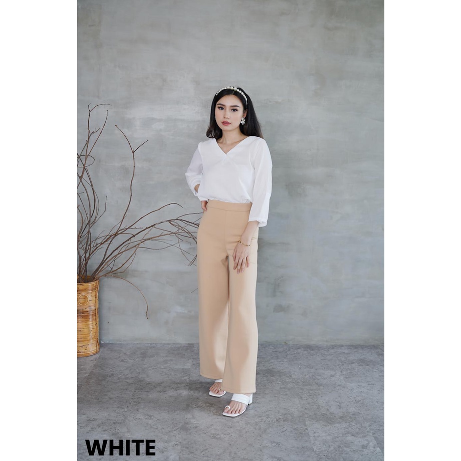 Kemeja V-Neck Alpaca Atasan Wanita Top