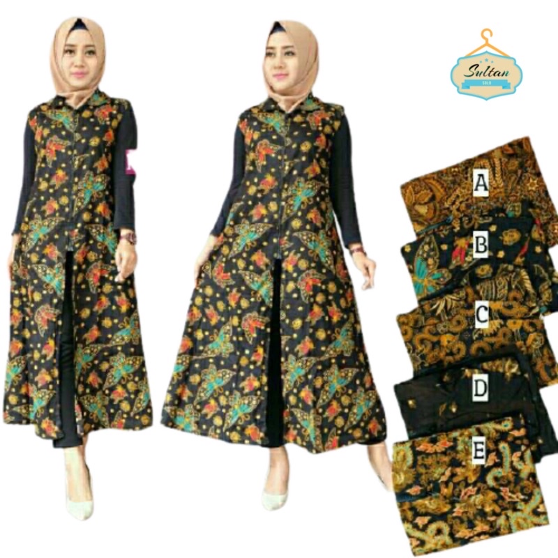 Outer Kupu Batik Kelir Longvest Rompi Panjang Tanpa Lengan