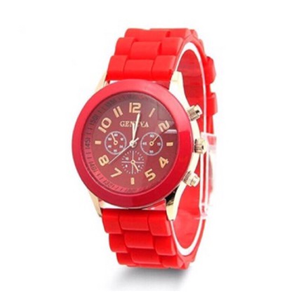 ✅COD (Bisa cod)Dikirim dari Jakarta - BAYAR DITEMPAT Jam Tangan Geneva Unisex Rubber Jam Fashion-Var 1 Merah