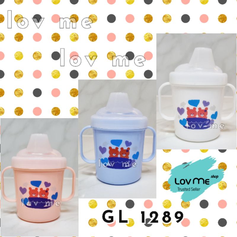 lov me❤Lusty Bunny Gelas Sippy Cup Cangkir Spout dengan 2 handle Pegangan Gl1296 Gl1289