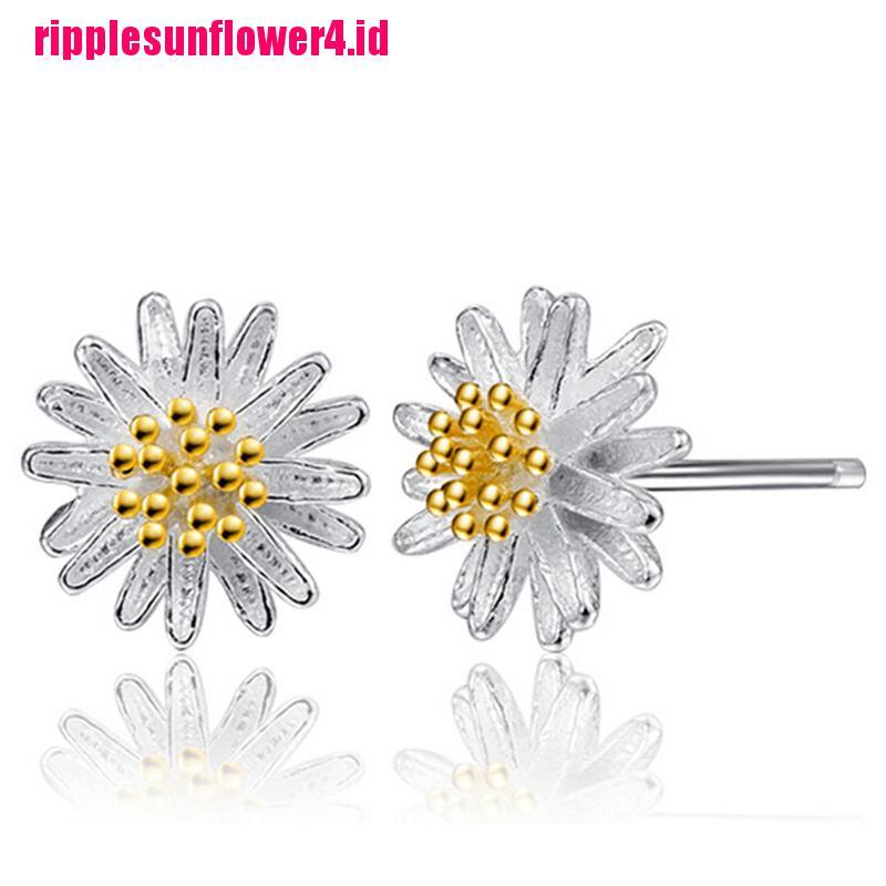 Anting Tusuk Motif Bunga Daisy Chrysanthemum Bahan Sterling Silver 925 Untuk Wanita