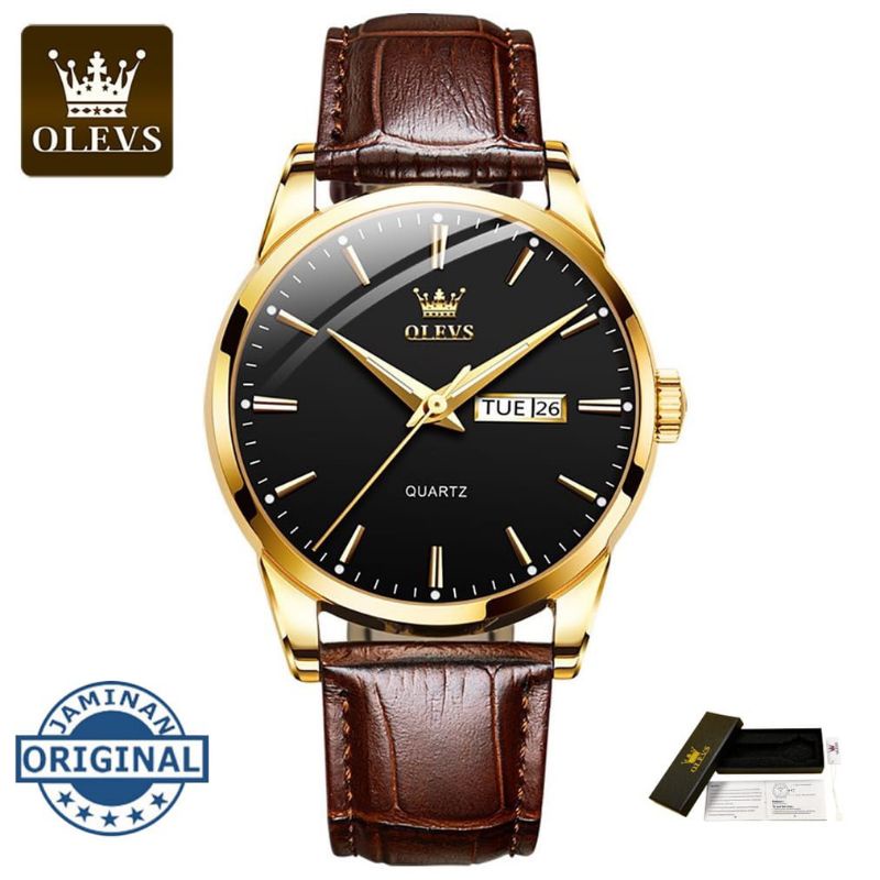 OLEVS Jam Tangan Pria  Original Sports Casual Kulit Anti Air Jam Tangan Analog Quartz