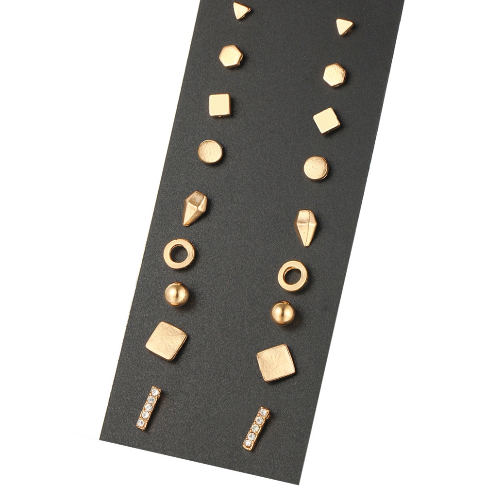 Hu Hu Hu Hu Hu Alat Bantu Pasang Kacamata♡ 9 Pasang / Set Anting Tusuk Bentuk Geometri Bulat / Persegi / Segitiga Gaya Punk Untuk Wanita