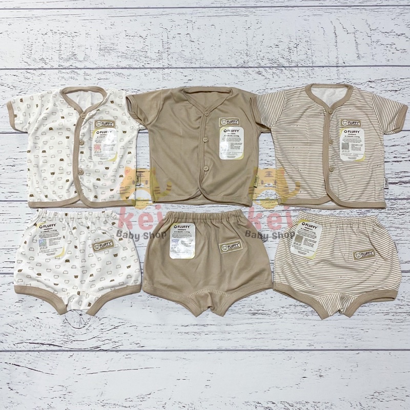 Baju Bayi Newborn Set Fluffy Pendek Bis SNI Khaki - Set Baju Bayi Fluffy