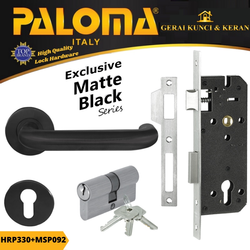 PALOMA HRP 330 MSP 092 HANDLE HITAM SET KUNCI PINTU DAN CYLINDER BLACK