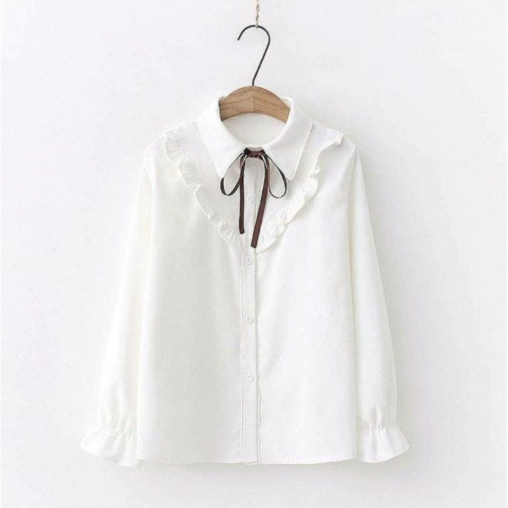Haruka blouse - UKURAN 5L XXXL XXL XL L M S - ATASAN JUMBO - KEMEJA KOREA-White