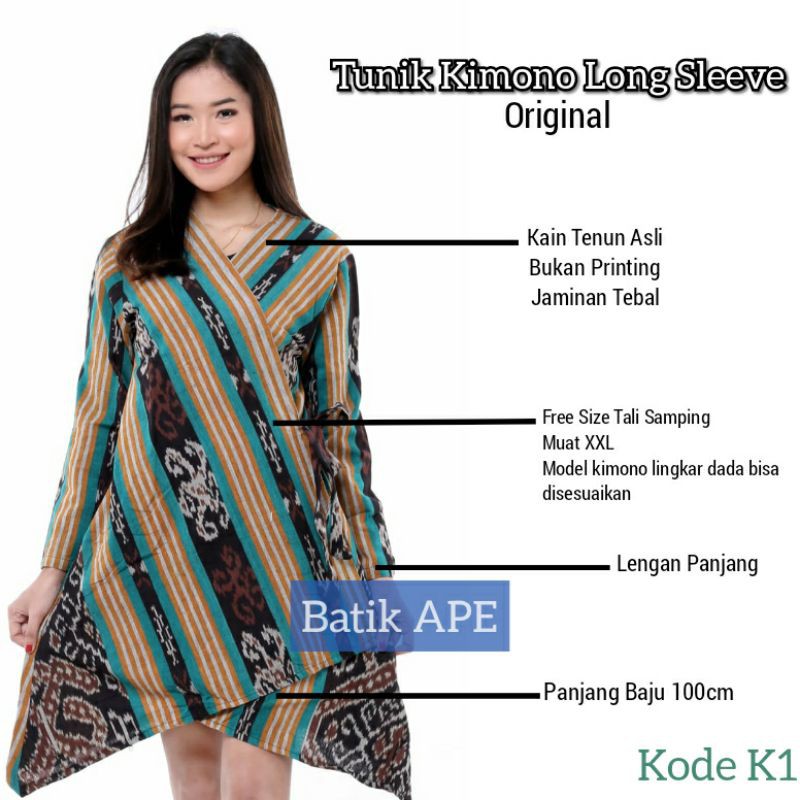 BAJU ETNIK WANITA TUNIK KIMONO LONG SLEEVE TENUN ASLI ORIGINAL TROSO SONGKET SUMBA TORAJA EXCLUSIVE