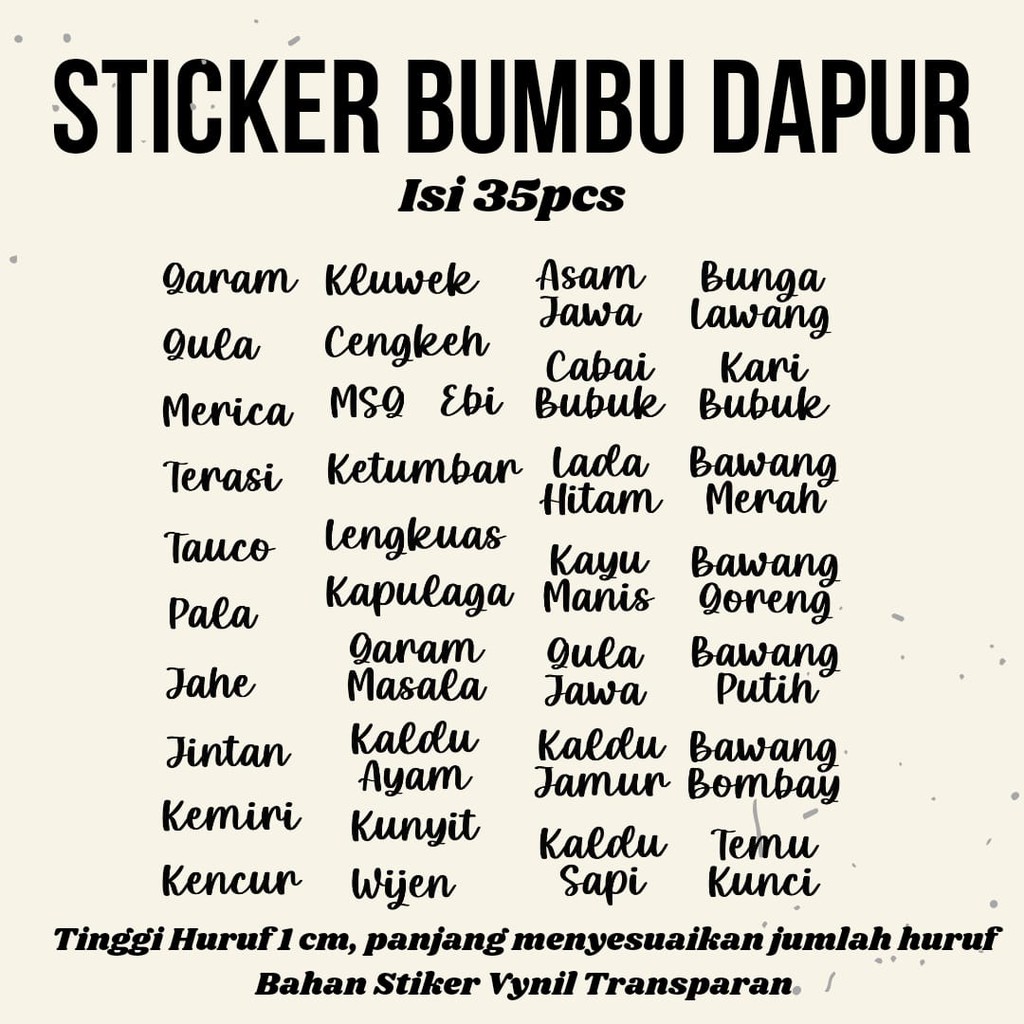 

Ready Stock Stiker Bumbu Dapur Kitchen label Waterproof Tahan air Stiker Transparan