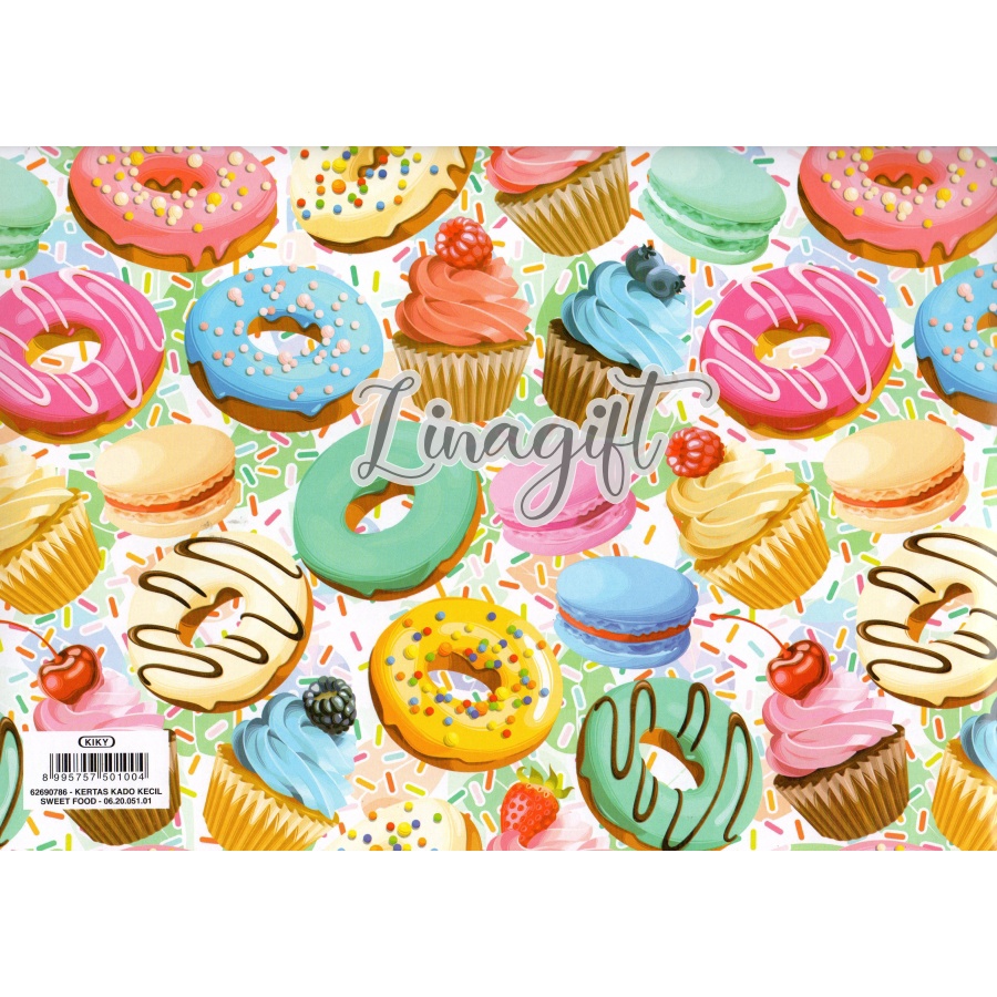 ( 5 Lembar ) DONUT KIKY - KERTAS KADO - GIFT WRAPPING PAPER CUPCAKE / FRUIT / DESSERT / MACAROON / DONUT/ ICE CREAM