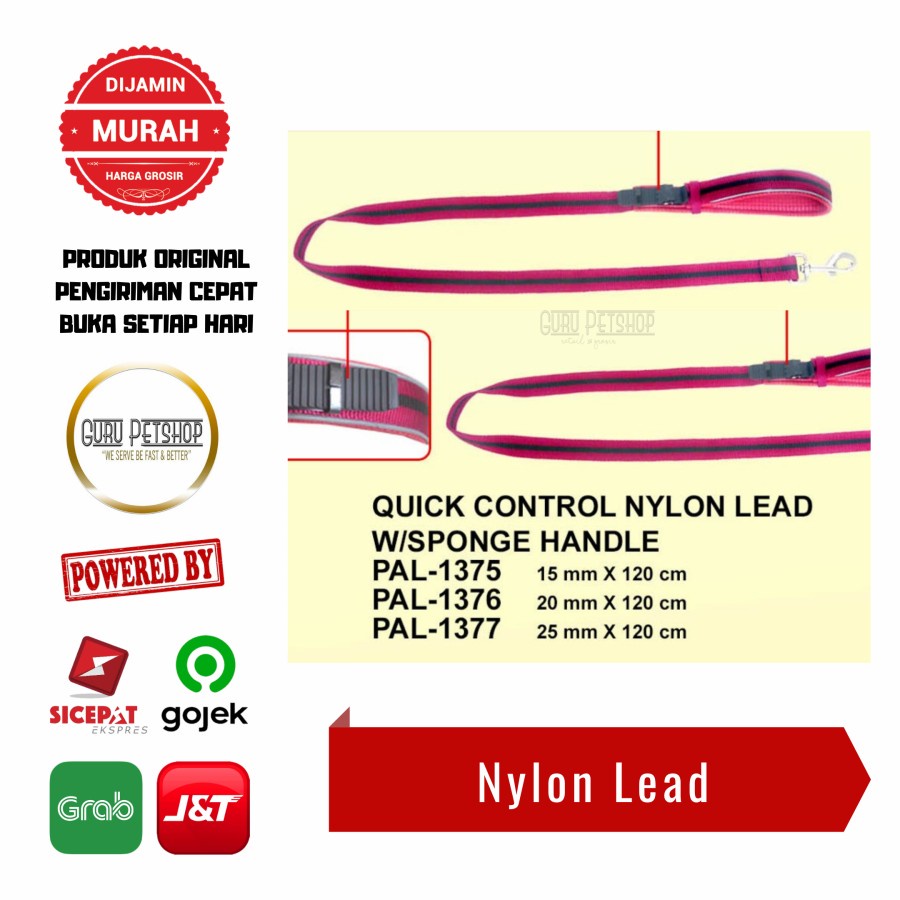 Tali Tuntun Anjing Kucing Octagon Quick Control Nylon Lead With Sponge