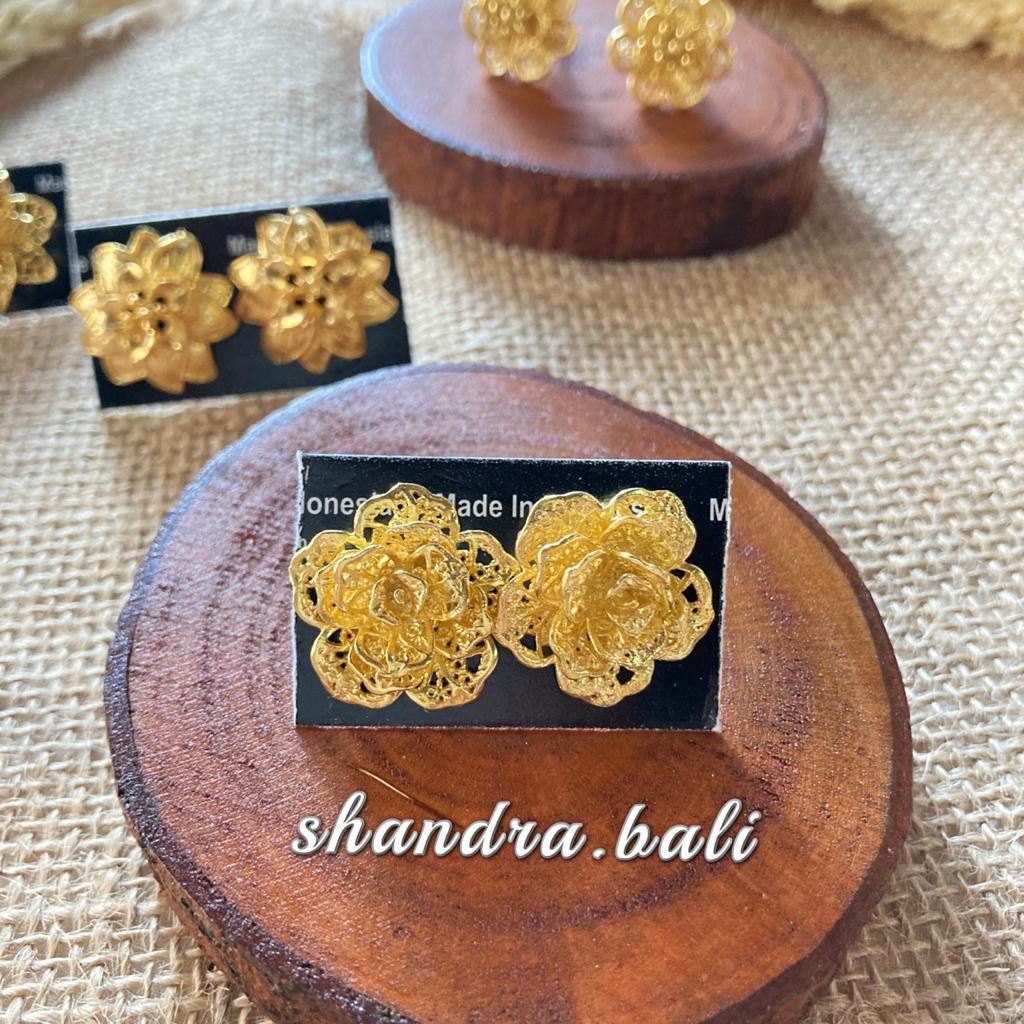 Anting Alpaka Kendari Mawar Sumpel Emas Xuping Bali