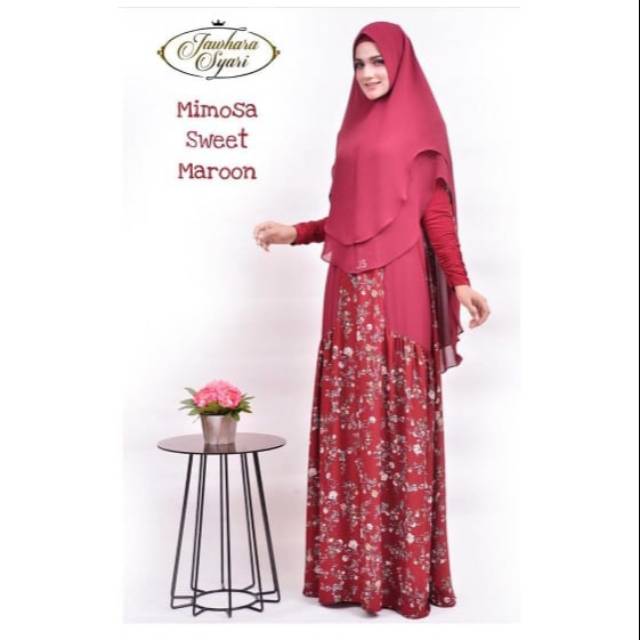 PL set gamis Jawhara Syari Mimosa sweet maroon