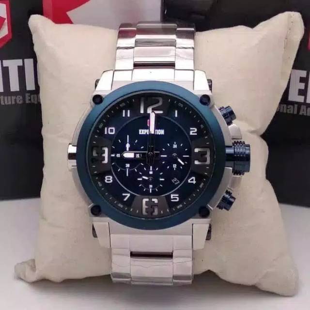 Expedition E6605 original silver blue navy jam tangan pria silver blue navy