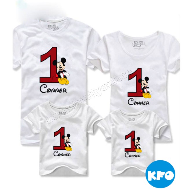 Baju Kaos Ulang Tahun Keluarga Mickey Mouse Family Couple / Kaos Request FREE Nama Tulisan Custom / 