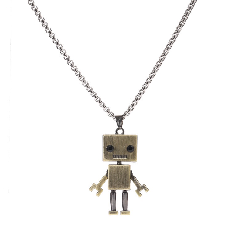 Kalung Rantai Liontin Robot Kubus Bahan Stainless Steel Gaya Hip-hop Untuk Pria Dan Wanita