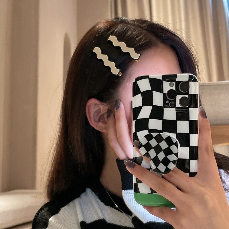 1pc Jepit Rambut Pola Kotak-kotak Riak Mulus Hairpin Korea Fashion Wanita Aksesoris