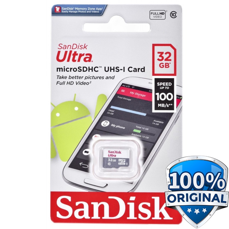 Memory CCTV V380 Pro SanDisk Ultra microSDHC Card UHS-I Class 10 (100MB/s) 32GB Memori Hp Micro SD