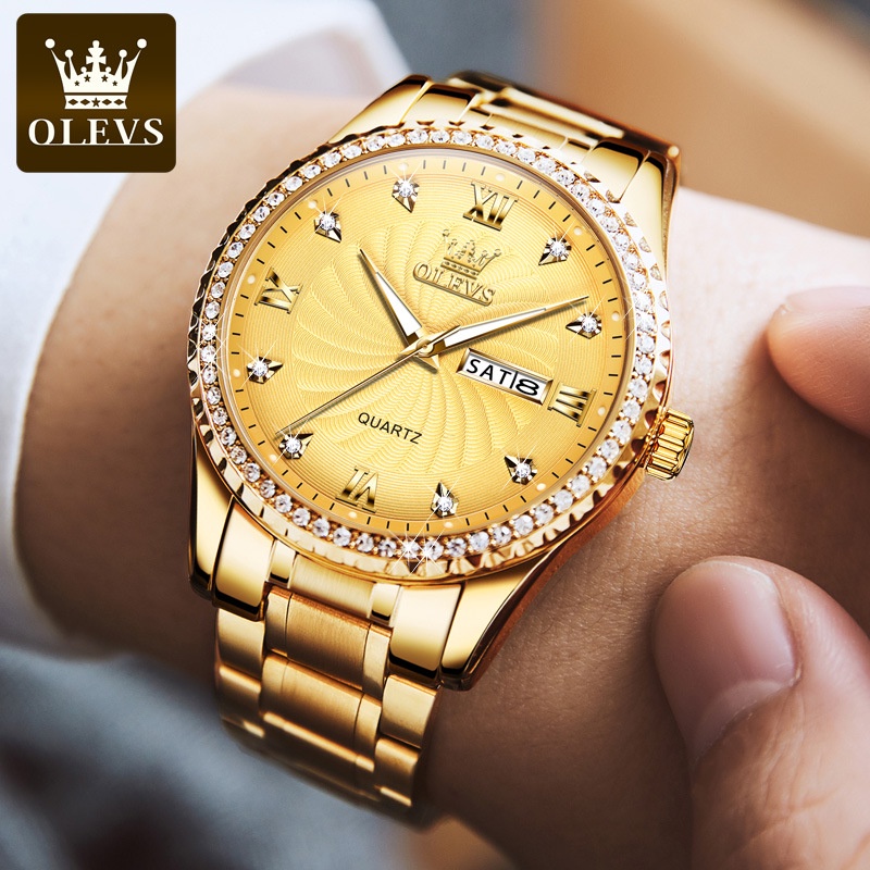 Olevs  Watch  Eksklusif   Olevs Lokal Mewah Emas Berlian Bisnis Tahan Air Jam Tangan Pria pria