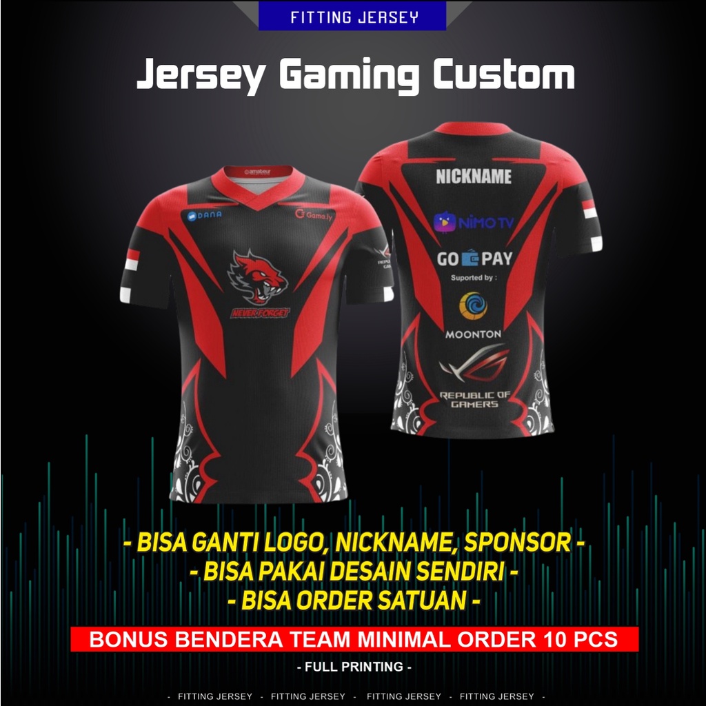 Jersey Kaos FREEFIRE PUBG ML gaming Esports Full printing