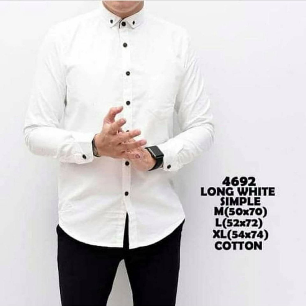 Baju Kemeja Pria Kasual Polos Hitam slimfit Putih Lengan Panjang /hem baju pria/ kemeja cowok / kemeja hitam