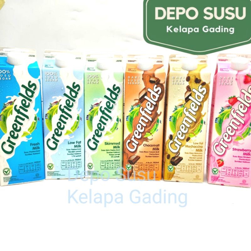 Susu Greenfields Fresh All Varian 1L | Coklat Skim Strawberry Mocha Low fat Greenfield Milk Jersey 1,8 1.8 liter jumbo Freshmilk