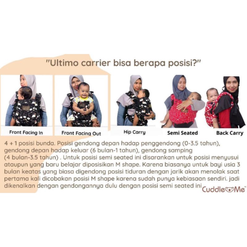 [BONUS HAGMI] Hipseat CuddleMe ULTIMO gendongan bayi anak hadap depan Cuddle Me ultimo Gendongan SSC Mshape 0-4 tahun