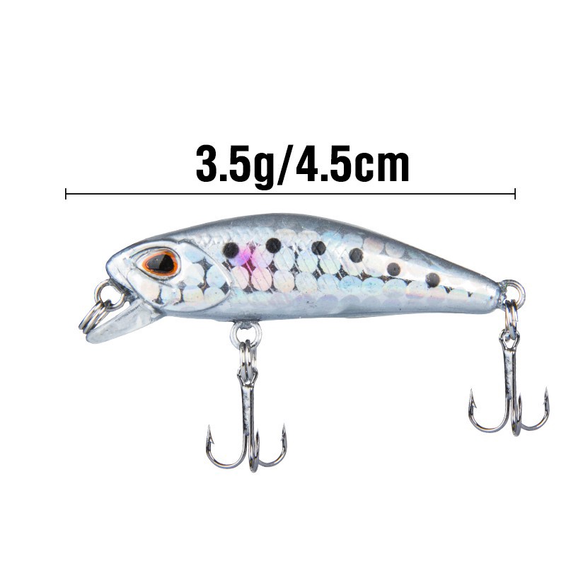 5pcs 3D Mata Ikan Kecil Tenggelam 2treble Hook Metal Minnow 3.5G /4.5Cm Memancing Umpan 5warna Umpan Pancing Semua Kedalaman Umpan Lure Double Fishing Ring Aksesoris Lure for Fishing