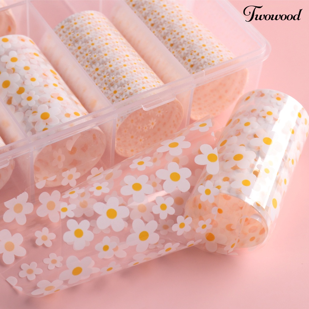 Twowood 10 Rol / Set Stiker Kuku Motif Bunga Krisan Untuk Aksesoris Nail Art / Manicure