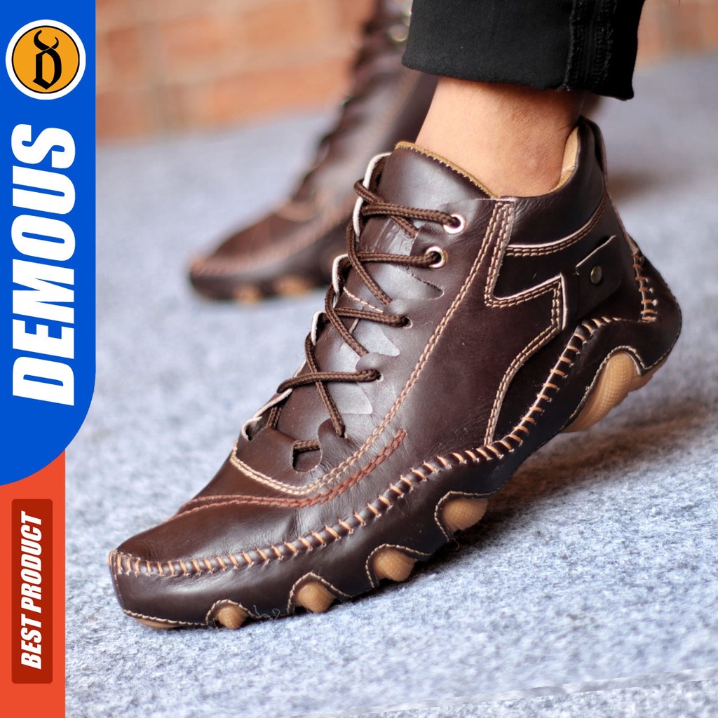 Sepatu Formal Pria Sepatu Casual Pria Kulit Asli Tali Sepatu Pantofel Kerja Kantor Kuliah Kondangan Sepatu Hitam Pria DEMOUS STAM