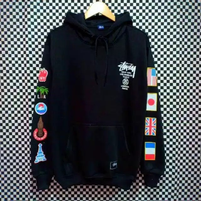 Hoody Stuusy / Sweater Stussy Motip Bendera Fleece Teball