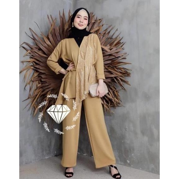 ☎ SET BLOUSE PELAGIO + CELANA SETELAN MUSLIMAH SETELAN HIJABERS MOSCREPE KOMBI BRUKAT TILE 3 WARNA