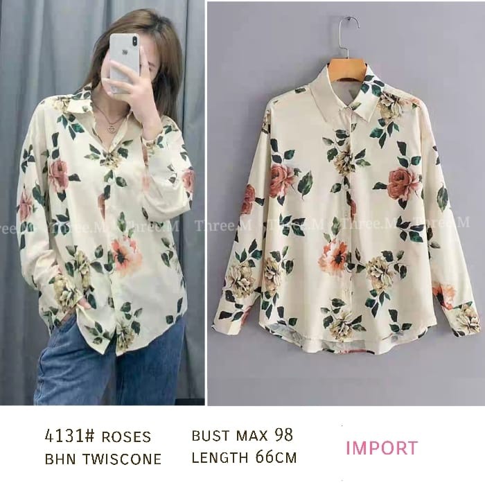 KEMEJA 4131 3M THREE M Roses PREMIUM Pakaian GROSIR Baju Fashion Fresh Pantai Impor Kualitas Import