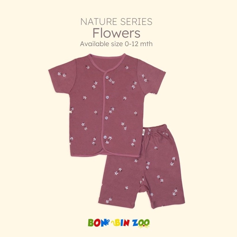 Bonbinzoo Nature Series - Setelan Baju Pendek Kancing Depan Celana Pendek 0 Bulan - 3 Tahun SNI