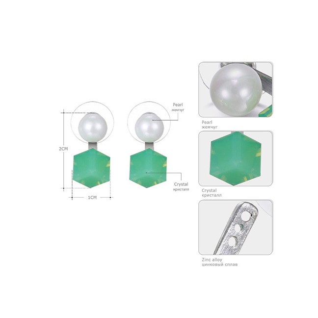 LRC Anting Tusuk Fashion Red Geometric Pearl Color Crystal Earrings D19408