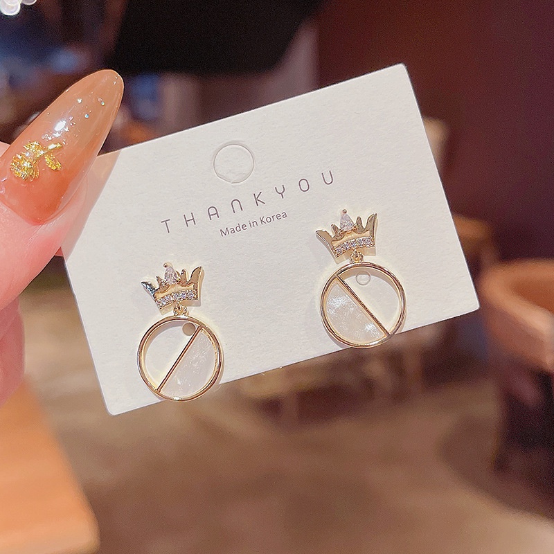 Shuling High Sense Super Cute Diamond Crown Earrings Geometric Earrings