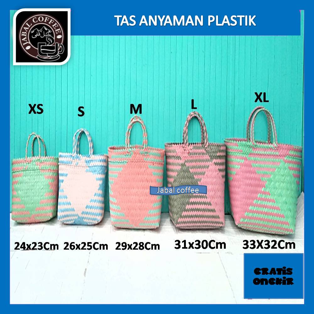 Tas Anyaman Plastik Jumbo Ukuran 31 X 30 Cm / Tas Anyaman Plastik Kotak Murah / Tas Belanja Anting