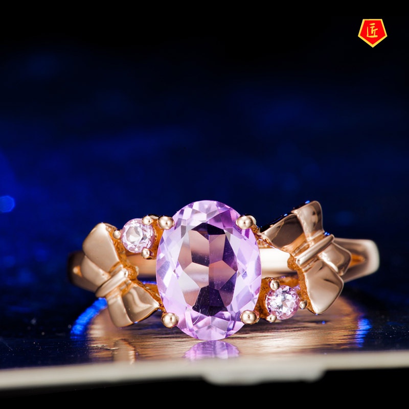 [Ready Stock]Elegant Personality Rose Gold Amethyst Ring